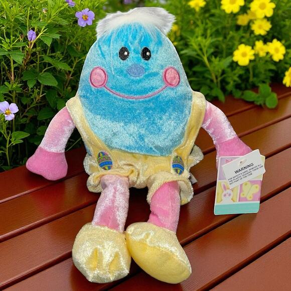 Vintage Dan Dee Plush Easter Egg Humpty Dumpty Nursery Baby Shower Gift Blue 9” - Picture 1 of 13